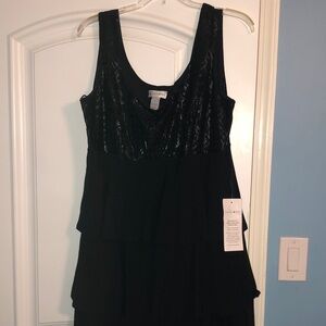 Black Sleeveless Layered Dress with Sequined Top/Bust